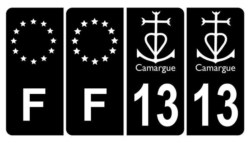 Lot de 4 Autocollants Plaque d'immatriculation Voiture 13 Logo Camargue & F Europe