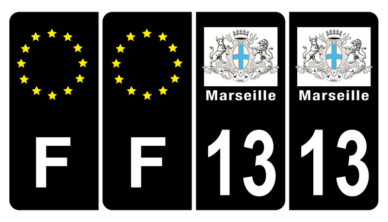 Lot 4 Autocollants Stickers plaque d'immatriculation voiture 13 blason Marseille
