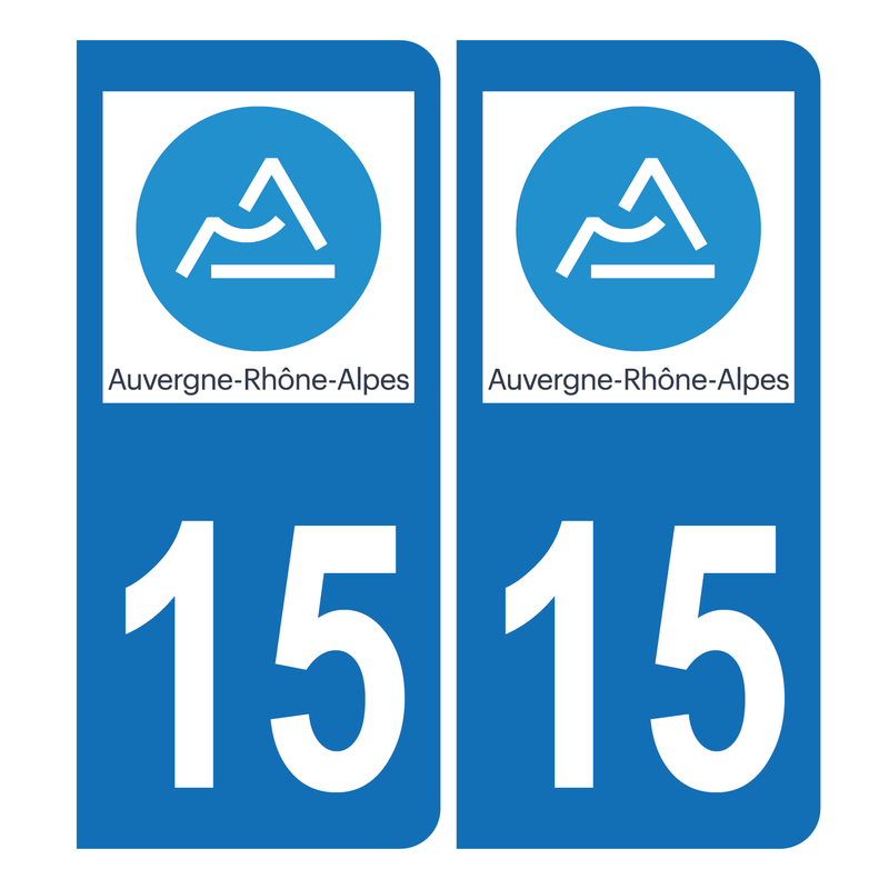 Autocollant Plaque d'immatriculation Voiture 15 Auvergne Rhône Alpes Version Bis