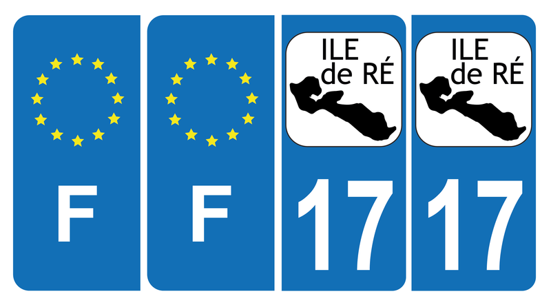 Lot de 4 Autocollants Plaque d'immatriculation Voiture 17 Île de Ré & F Europe