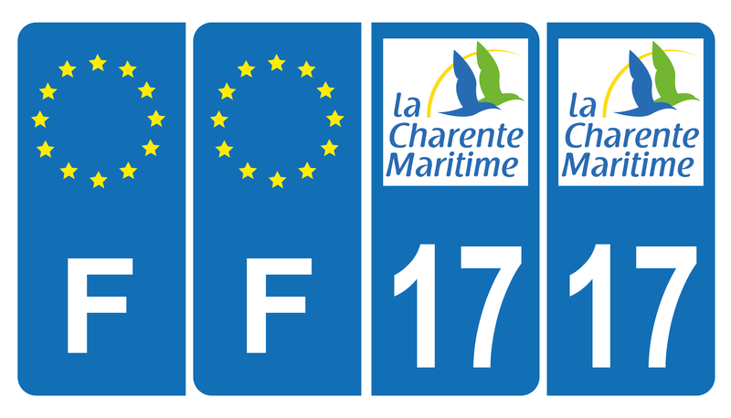 Lot de 4 Autocollants Plaque d’immatriculation Voiture 17 Charente Maritime