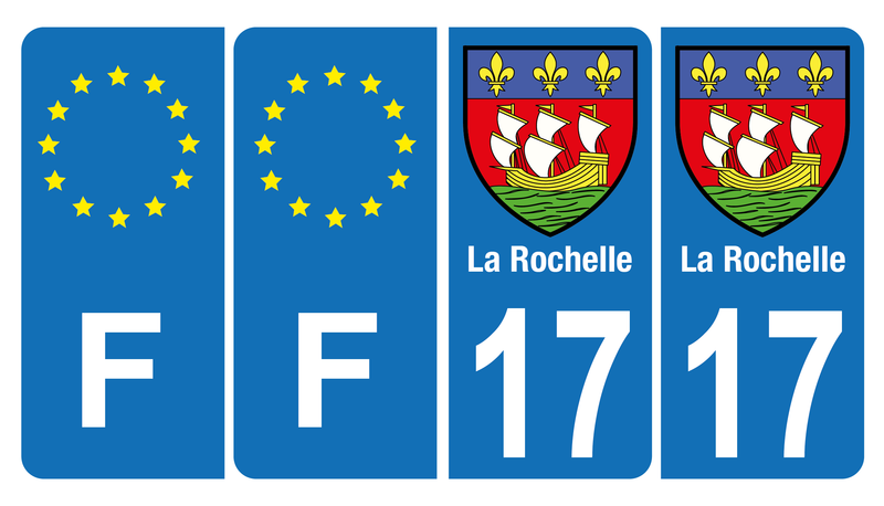 Lot de 4 Autocollants Plaque d’immatriculation Voiture 17 Blason La Rochelle