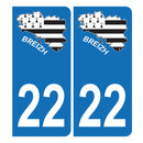 Autocollant Plaque d'immatriculation Voiture 22 Carte Bretagne Noir