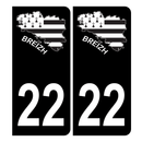Autocollant Plaque d'immatriculation Voiture 22 Carte Bretagne Noir