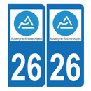 Autocollant Plaque d'immatriculation Voiture 26 Auvergne Rhône Alpes Version Bis