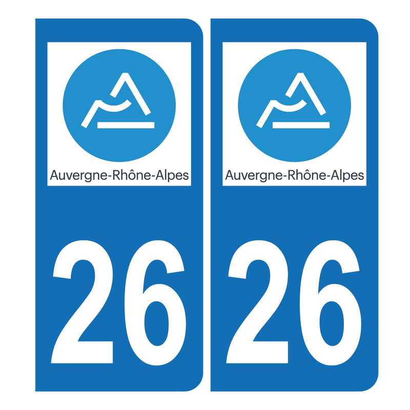 Autocollant Plaque d'immatriculation Voiture 26 Auvergne Rhône Alpes Version Bis