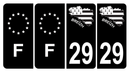 Lot 4 Autocollants Plaque d'immatriculation Voiture 29 Carte Bretagne Noir