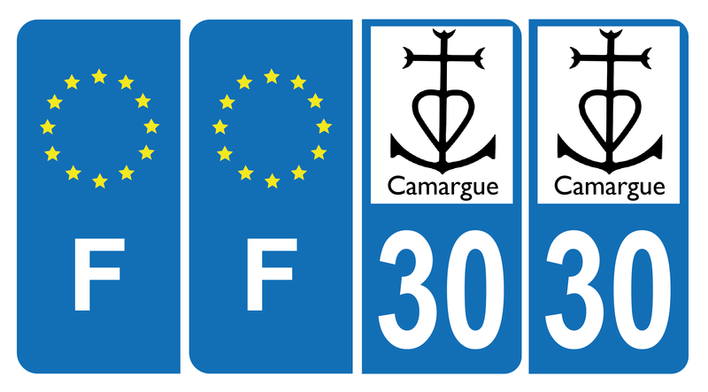 Lot de 4 Autocollants Plaque d'immatriculation Voiture 30 Logo Camargu