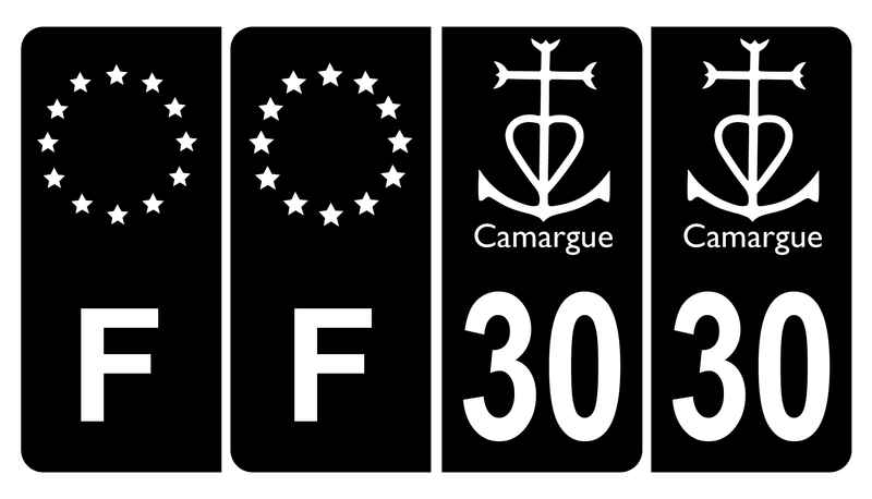 Lot de 4 Autocollants Plaque d'immatriculation Voiture 30 Logo Camargu