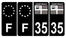 Lot de 4 Autocollants Plaque d'immatriculation Voiture 35 Saint Malo & F Europe