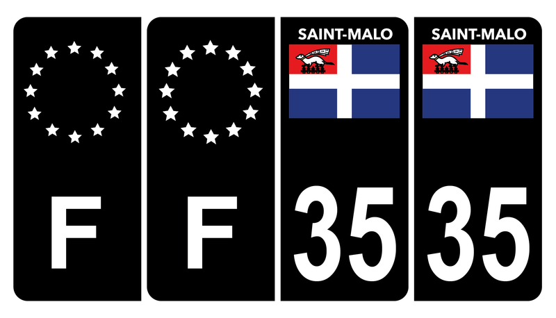 Lot de 4 Autocollants Plaque d'immatriculation Voiture 35 Saint Malo & F Europe