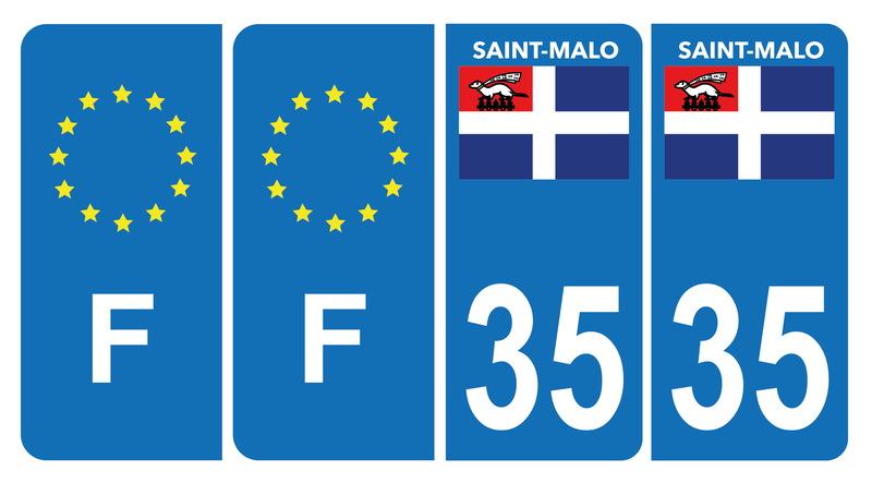 Lot de 4 Autocollants Plaque d'immatriculation Voiture 35 Saint Malo & F Europe