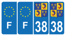 Lot de 4 Autocollants Plaque d'immatriculation Voiture 38 Blason du Dauphiné & F Europe