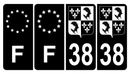 Lot de 4 Autocollants Plaque d'immatriculation Voiture 38 Blason du Dauphiné & F Europe