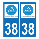 Autocollant Plaque d'immatriculation Voiture 38 Auvergne Rhône Alpes Version Bis