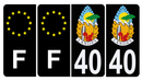 Lot de 4 Autocollants Plaque d’immatriculation Voiture 40 Blason des Landes