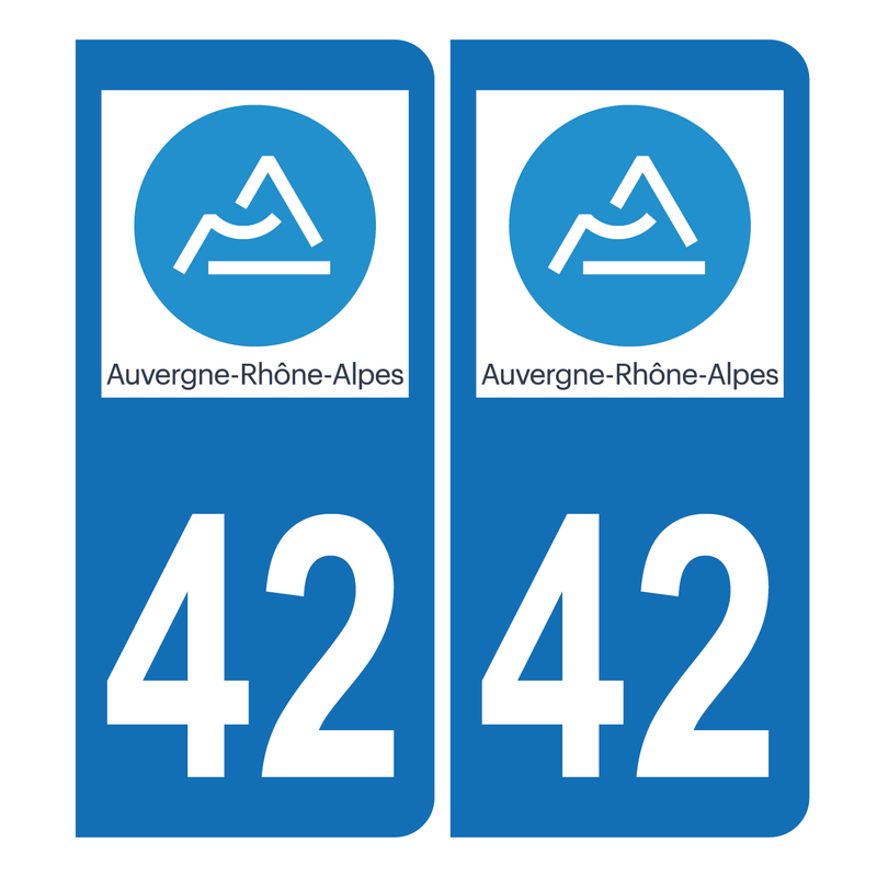 Autocollant Plaque d'immatriculation Voiture 42 Auvergne Rhône Alpes Version Bis