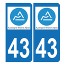 Autocollant Plaque d'immatriculation Voiture 43 Auvergne Rhône Alpes Version Bis