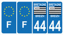 Lot 4 Autocollants Plaque d'immatriculation Voiture Département 44 Breizh Noir