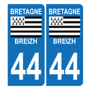 Autocollant Plaque d'immatriculation Voiture Département 44 Breizh