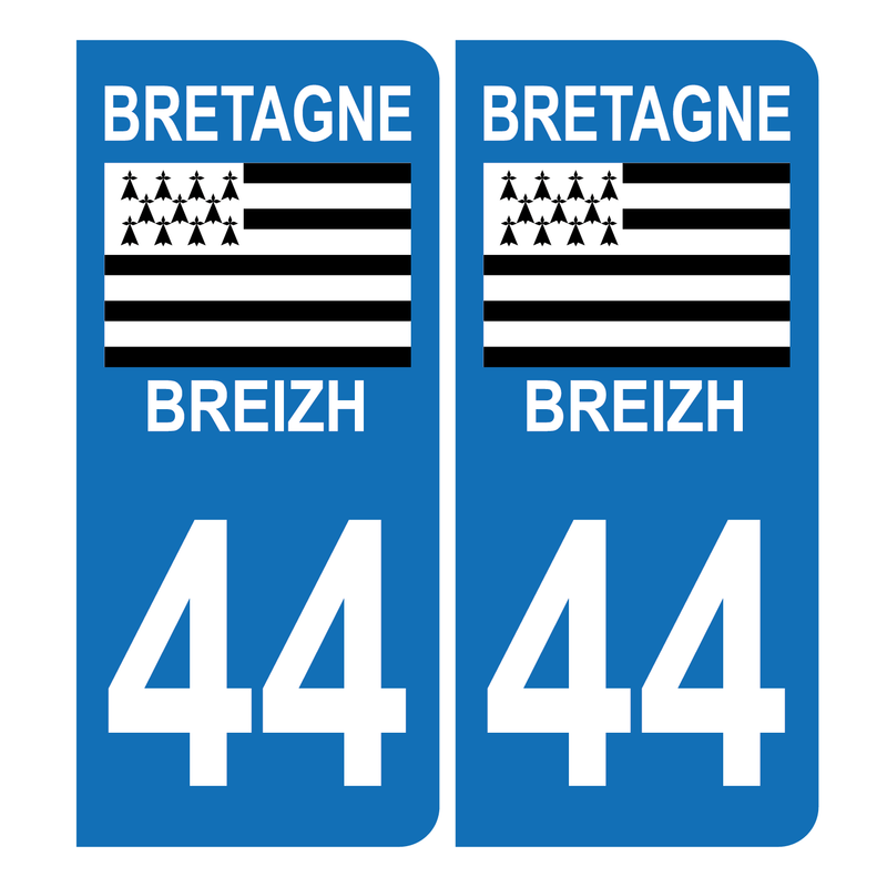 Autocollant Plaque d'immatriculation Voiture Département 44 Breizh