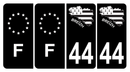 Lot 4 Autocollants Plaque d'immatriculation Voiture 44 Carte Bretagne Noir