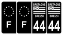 Lot 4 Autocollants Plaque d'immatriculation Voiture Département 44 Breizh
