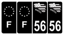 Lot 4 Autocollants Plaque d'immatriculation Voiture 56 Carte Bretagne