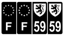 Lot de 4 Autocollants Plaque d'immatriculation Voiture 59 Blason des Flandres & F Europe