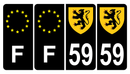 Lot de 4 Autocollants Plaque d'immatriculation Voiture 59 Blason des Flandres & F Europe