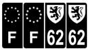 Lot de 4 Autocollants Plaque d'immatriculation Voiture 62 Blason des Flandres & F Europe