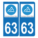 Autocollant Plaque d'immatriculation Voiture 63 Auvergne Rhône Alpes Version Bis