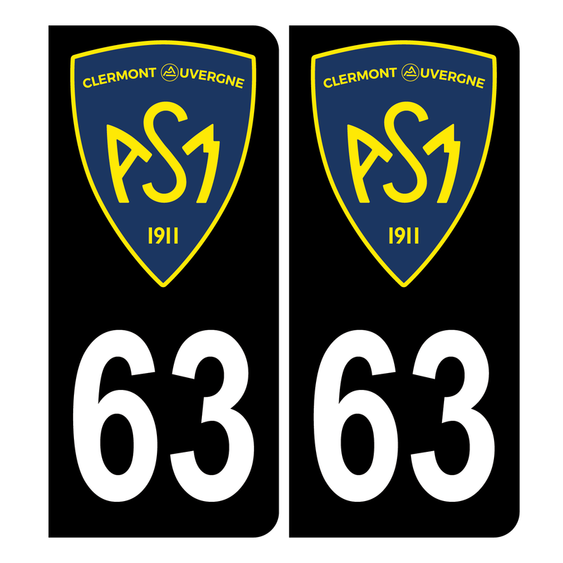 Autocollant Plaque d'immatriculation Voiture 63 ASM Clermont Auvergne Rugby Noir