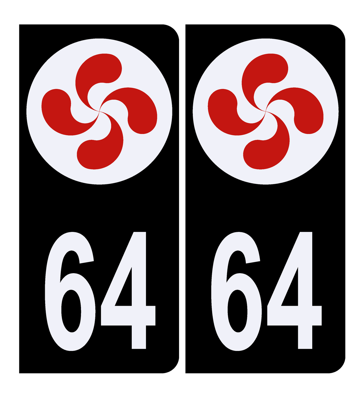 2 Stickers Pour Plaque D'immatriculation Auto, 64 Pyrénées Atlantiques, Pays Basque - Stickers Pour Plaques D'immatriculation/AUTO Nouvelle Aquitaine - The Little Boutique
