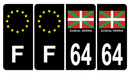 Lot 4 Autocollants Plaque d'immatriculation Voiture 64 Euskal Herria Pays Basque