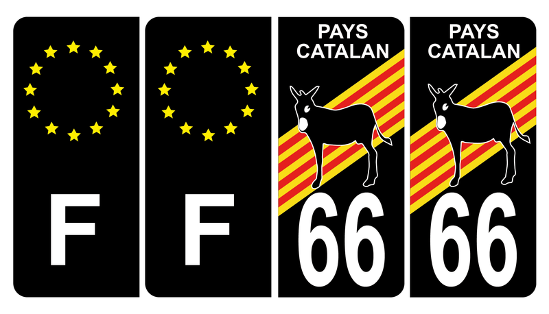 Lot de 4 Autocollants Plaque d’immatriculation 66 Logo Blason Pays Catalan Logo Ane