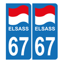 Autocollant Plaque d'immatriculation Voiture 67 Alsace Elsass Drapeau