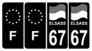 Lot 4 Autocollants Plaque d'immatriculation Voiture 67 Alsace Elsass Drapeau Noir