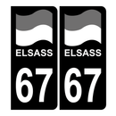 Autocollant Plaque d'immatriculation Voiture 67 Alsace Elsass Drapeau Noir