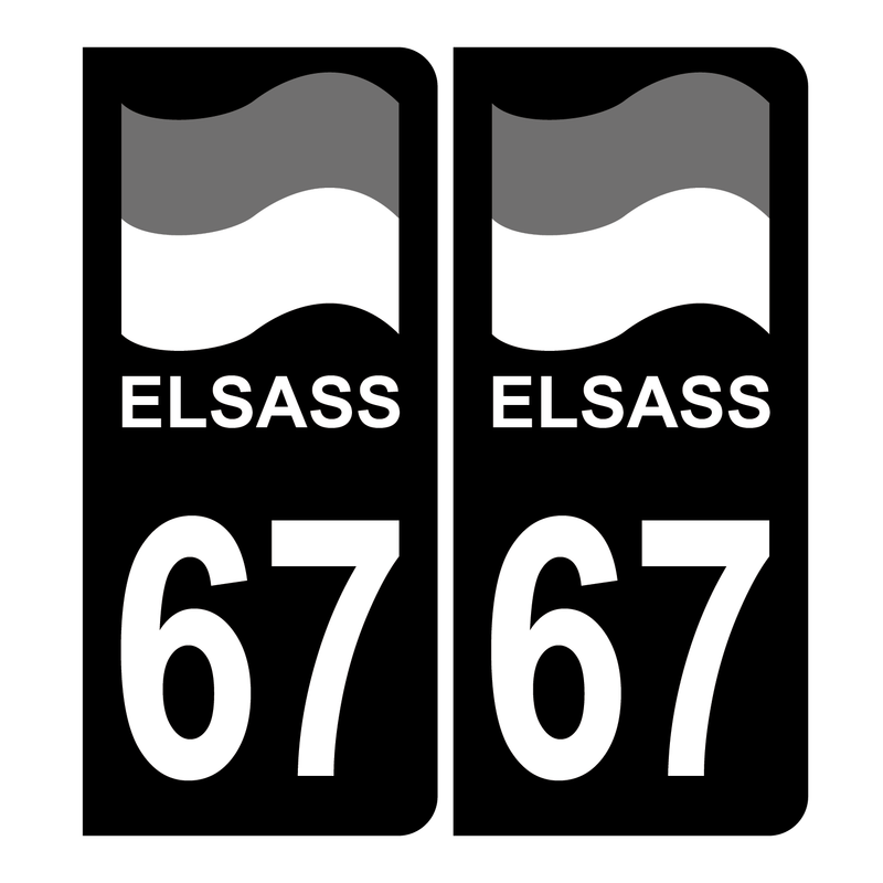 Autocollant Plaque d'immatriculation Voiture 67 Alsace Elsass Drapeau Noir