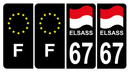 Lot 4 Autocollants Plaque d'immatriculation Voiture 67 Alsace Elsass Drapeau Noir