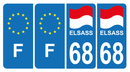 Lot 4 Autocollants Plaque d'immatriculation Voiture 68 Alsace Elsass Drapeau