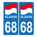 Autocollant Plaque d'immatriculation Voiture 68 Alsace Elsass Drapeau Noir