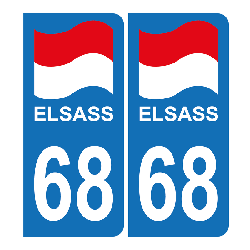 Autocollant Plaque d'immatriculation Voiture 68 Alsace Elsass Drapeau