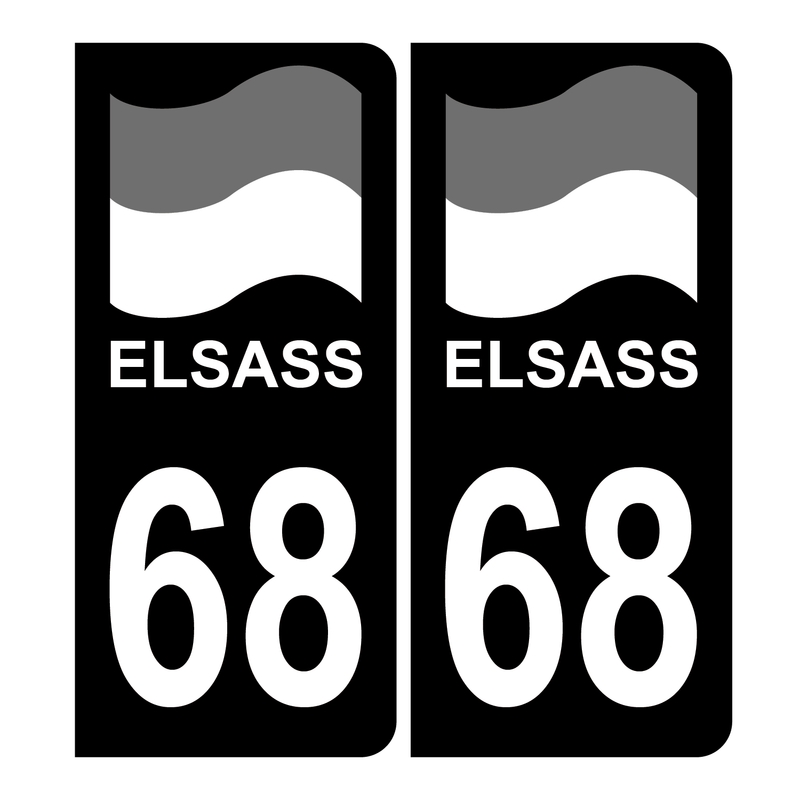 Autocollant Plaque d'immatriculation Voiture 68 Alsace Elsass Drapeau Noir