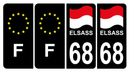 Lot 4 Autocollants Plaque d'immatriculation Voiture 68 Alsace Elsass Drapeau