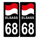 Autocollant Plaque d'immatriculation Voiture 68 Alsace Elsass Drapeau Noir