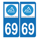Autocollant Plaque d'immatriculation Voiture 69 Auvergne Rhône Alpes Version Bis