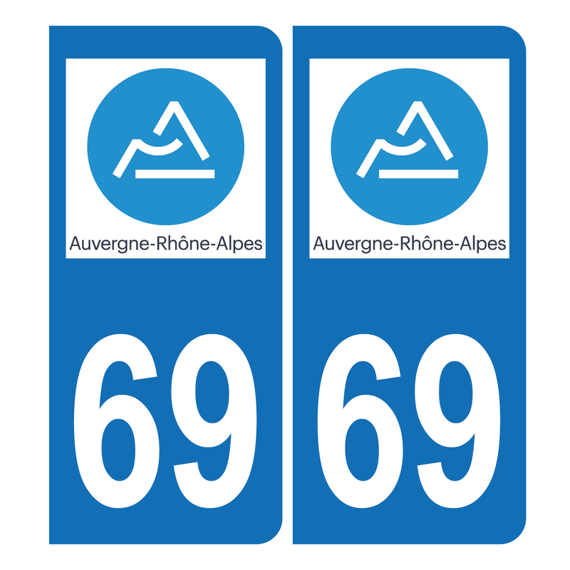 Autocollant Plaque d'immatriculation Voiture 69 Auvergne Rhône Alpes Version Bis