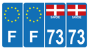 Lot de 4 Autocollants d'immatriculation Voiture 73 Croix de Savoie Version Bis